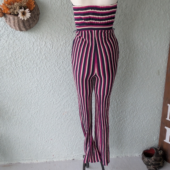 Maeve Daydream Striped Jumpsuit Size XXs Navy Pink Strapless Anthropologie - Picture 7 of 9